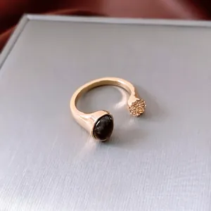 18K gold plated tiger eye oval ring with vintage minimalist design for women