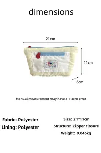 Detailed size specifications for the canvas pencil case with 21x11x6cm dimensions