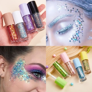8-color glitter gel set for face and body makeup with stars and hexagons shapes