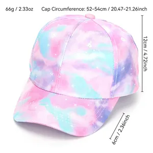 Kids' breathable tie-dye baseball cap with pink and blue nebula pattern for outdoor sun protection