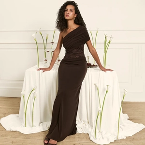 One Shoulder Maxi Dress Ruched Waist Hollow Lace Patchwork Sexy Bodycon Evening Party Long Gown Women Polyester