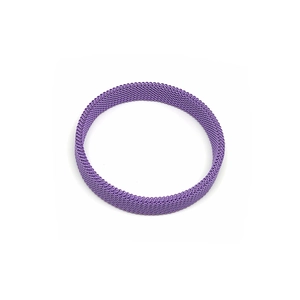 Detail of purple woven mesh texture on the elastic stainless steel bracelet band
