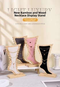 Bamboo necklace display stand with multi-slot velvet lining and light luxury design