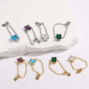 Anillos de cadena ajustables bañados en oro de 18 quilates con circonitas cuadradas de colores
