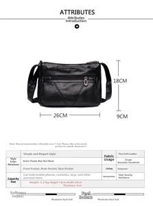 Spécifications de taille et caractéristiques de la poche à glissière du sac en cuir souple noir