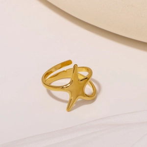 Modern gold starfish stainless steel wrap ring with adjustable open band for women