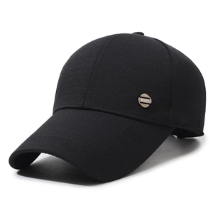 Men's black outdoor baseball cap with SPORT metal badge and adjustable curved brim design
