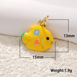 Detailed view of a 14k gold plated koi fish pendant with 13mm by 15mm dimensions