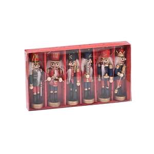Set of six colorful 12cm wooden nutcracker soldier figurines in a red holiday gift box