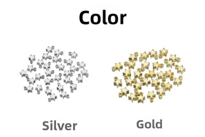 Close-up of gold and silver five-point star pendants for DIY jewelry making and crafts