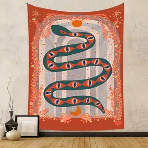 Bohemian Mystical Snake Tapestry Wall Hanging Polyester Fabric Sun Moon Star Retro Aesthetic Room Decor