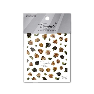 Vue macro des stickers ongles TOG-009 aux motifs de roses et feuilles bronze