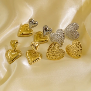 Classic 14K gold plated stainless steel heart stud earrings with hammered texture