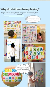 Detail of colorful magnetic EVA foam letters and numbers for educational learning