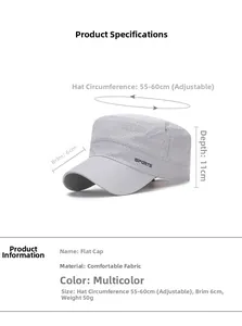 Detailed view of grey quick-dry sports cap with laser-cut holes and size dimensions