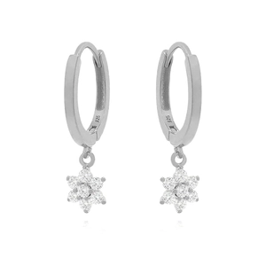 Elegant S925 sterling silver flower earrings with white zircon stones on white background