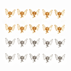 Set of 20 mini metal butterfly hair clips in gold and silver finishes on white background