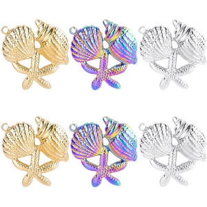 Starfish Seashell Charms Stainless Steel Ocean Theme Jewelry Making Pendants For DIY Necklaces Bracelets Iridescent