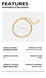 Fiche technique d'un bracelet double chaîne en acier inoxydable doré avec breloque cœur