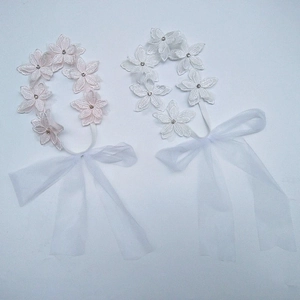 Fascia per neonati in pizzo con nastri di tulle e strass in rosa e bianco
