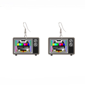 Retro TV Earrings Acrylic Color Test Pattern Simulation Nostalgic Handmade Novelty Funny Jewelry Women