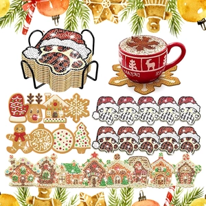 Christmas diamond painting coaster set with 10 shaped designs and black metal holder