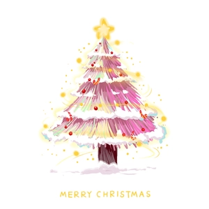 Pink Christmas tree static window sticker with ornaments and Merry Christmas text decor