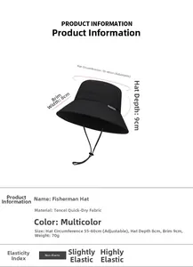 Detailed size chart of a quick-dry Taslon bucket hat with adjustable 55-60cm circumference