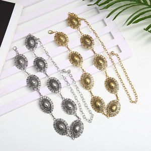 Vintage carved metal waist chain belt in gold and silver finishes for dresses