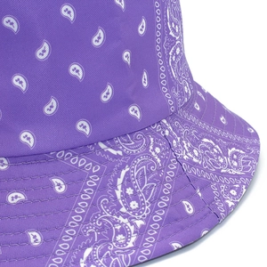 Reversible purple paisley bucket hat for sun protection with high-quality stitching details