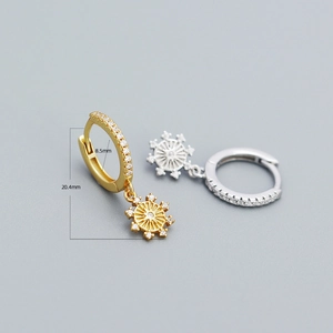925 sterling silver snowflake earrings with cubic zirconia, 20.4mm length dimensions