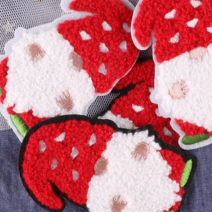 Embroidered Santa Gnome towel patch set with 3D red and white textured chenille fabric