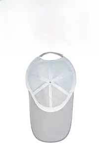 Detail view of the breathable mesh interior and reinforced stitching of a grey sun hat