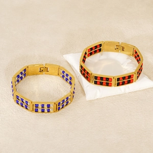 Double-layer 18K gold plated titanium steel bracelet with elegant natural stone beads
