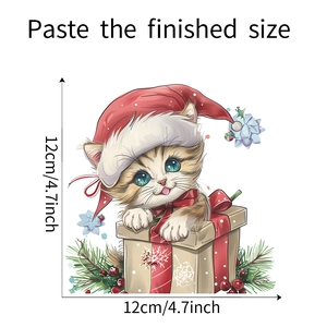 Detailed view of Christmas cat wall sticker with dimensions 12cm for holiday home decor