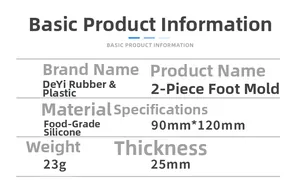 Specifications of food grade silicone foot shaped resin mold with 90x120mm dimensions
