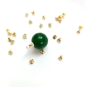 14k gold filled floral bead caps with green jade stone pendant for DIY jewelry making