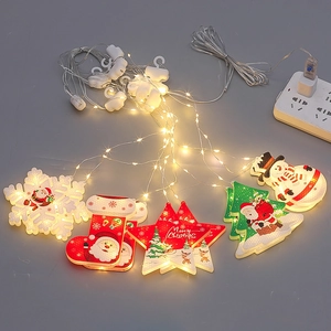 USB-powered LED Christmas string lights with Santa Claus and snowflake ornaments