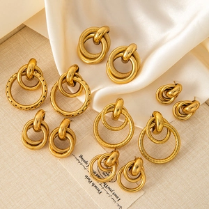 Vintage 18k gold plated titanium steel hoop earring set with geometric knot designs