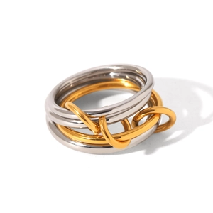 Elegant gold and silver interlocking stainless steel ring in minimalist polished finish
