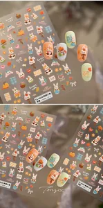 Detail of 3D embossed rabbit and pumpkin nail stickers with embroidery texture