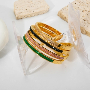 Gold-plated 18k stainless steel bangles set with colorful baguette-cut cubic zirconia