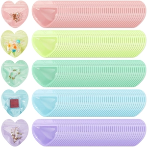Heart Shaped Self Sealing Bags PVC Plastic Colorful Macaron Translucent Frosted Reusable Zipper Lock Jewelry Gift Packaging