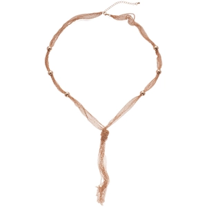Rose gold multi-layer chain necklace with knotted tassel and metallic bead accents