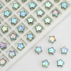 Macro shot of 8mm star-shaped AB crystal glass beads for DIY jewelry and hair accessories