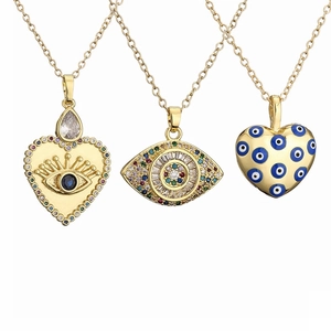 Evil Eye Heart Pendant Necklace Copper Zircon Enamel Boho Fashion Jewelry For Women Elegant Clavicle Chain