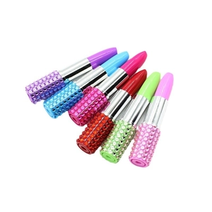 Lipstick Shape Ballpoint Pens Novelty Sparkly Rhinestone Plastic Stationery For School Office Cute Gifts