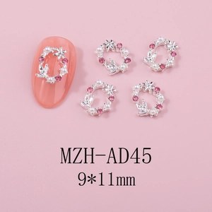 Détails de bijoux à ongles couronne de Noël avec strass roses et perles blanches