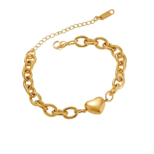 Gold plated stainless steel chunky Cuban link necklace with a 3D heart pendant