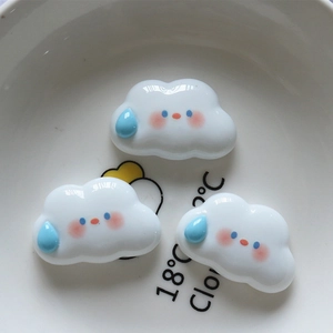 Cute white resin cloud charms with blue raindrops for DIY hairpins and phone cases